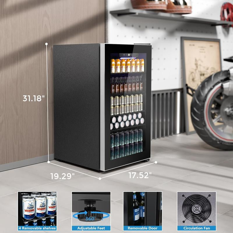COWSAR Beverage Refrigerator and Cooler, Mini Fridge 48-130 Can, Little Cooler with Digital Display 32~61℉, Small Refrigerator with 4 Shelves for Home Office, Bedroom, Garage, Game Room, 1.3-3.2 Cu.Ft