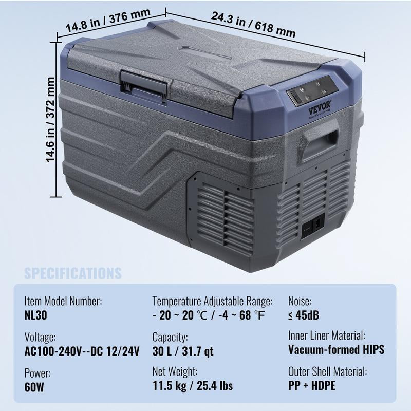 VEVOR Car Refrigerator, 12 Volt Car Refrigerator Fridge, 15 L Single Zone Portable Freezer, -4℉-68℉ Adjustable Range, 12/24V DC and 100-240V AC Compressor Cooler for Outdoor, Camping, RV