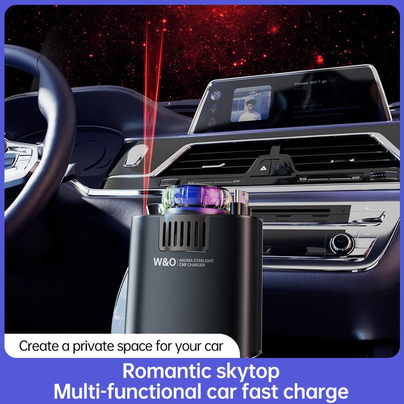 W&O 5 in 1 Starlight/Aroma Retractable Car Charger- Fast Charging Adapter with Lightning Cable, Dual Charge Ports, Aroma Feature,3*Bottles Perfume Free