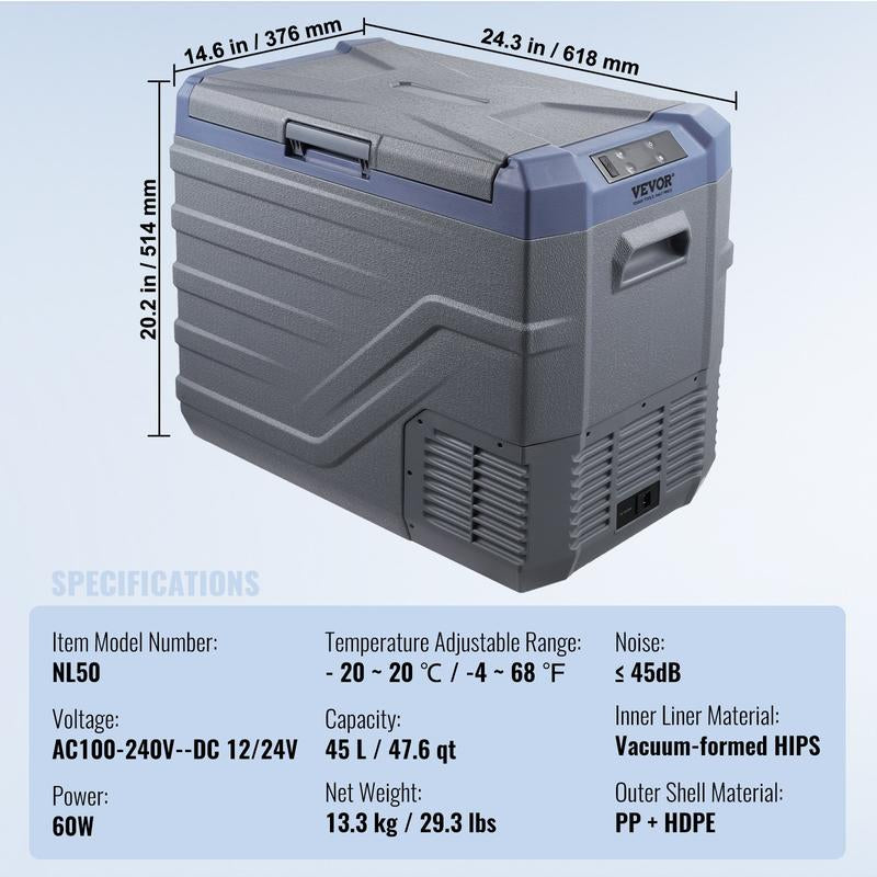VEVOR Car Refrigerator, 12 Volt Car Refrigerator Fridge, 15 L Single Zone Portable Freezer, -4℉-68℉ Adjustable Range, 12/24V DC and 100-240V AC Compressor Cooler for Outdoor, Camping, RV