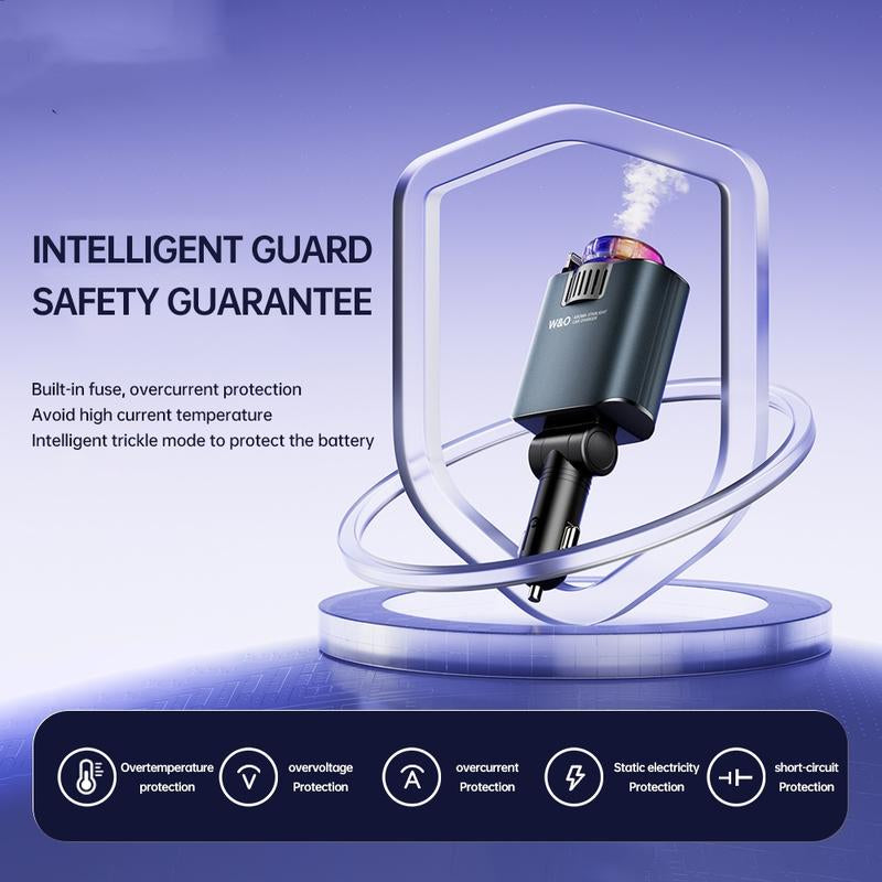 W&O 5 in 1 Starlight/Aroma Retractable Car Charger- Fast Charging Adapter with Lightning Cable, Dual Charge Ports, Aroma Feature,3*Bottles Perfume Free