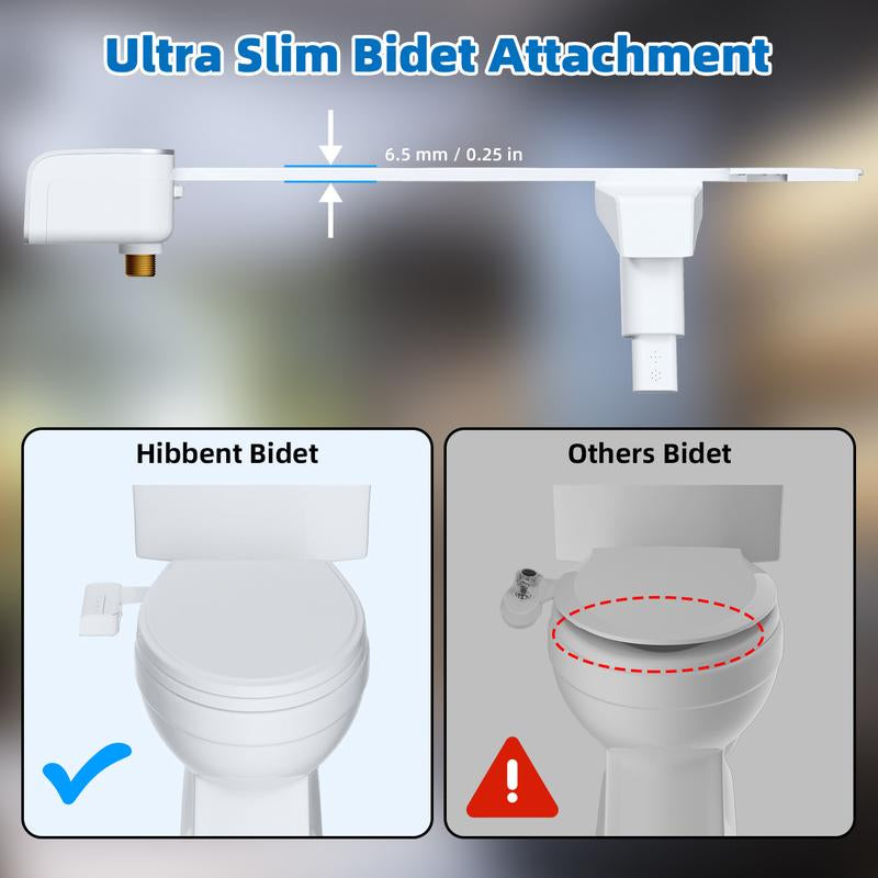 Hibbent Bidet Attachment for Toilet, Non-Electric Dual Nozzle for Frontal & Rear Wash, Adjustable Water Pressure Control, Fresh Water Bidet Toilet Seat, Self Cleaning Water Sprayer, White Portable Dual Adjustable Dual