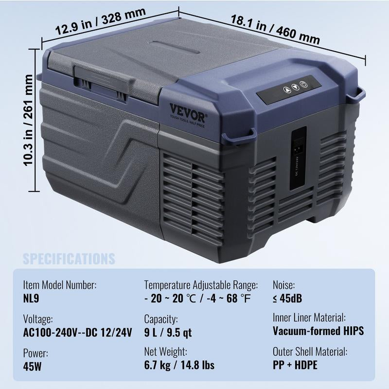 VEVOR Car Refrigerator, 12 Volt Car Refrigerator Fridge, 15 L Single Zone Portable Freezer, -4℉-68℉ Adjustable Range, 12/24V DC and 100-240V AC Compressor Cooler for Outdoor, Camping, RV