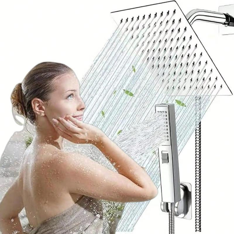 8-Inch High-Pressure Square Shower Head and 2-In-1 Manual Shower. Equipped with 60-Inch Hose, 3-Way Diverter Valve, Sticky Shower Head Bracket Head Set