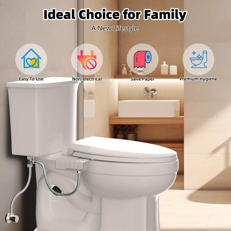 Hibbent Bidet Attachment for Toilet, Non-Electric Dual Nozzle for Frontal & Rear Wash, Adjustable Water Pressure Control, Fresh Water Bidet Toilet Seat, Self Cleaning Water Sprayer, White Portable Dual Adjustable Dual
