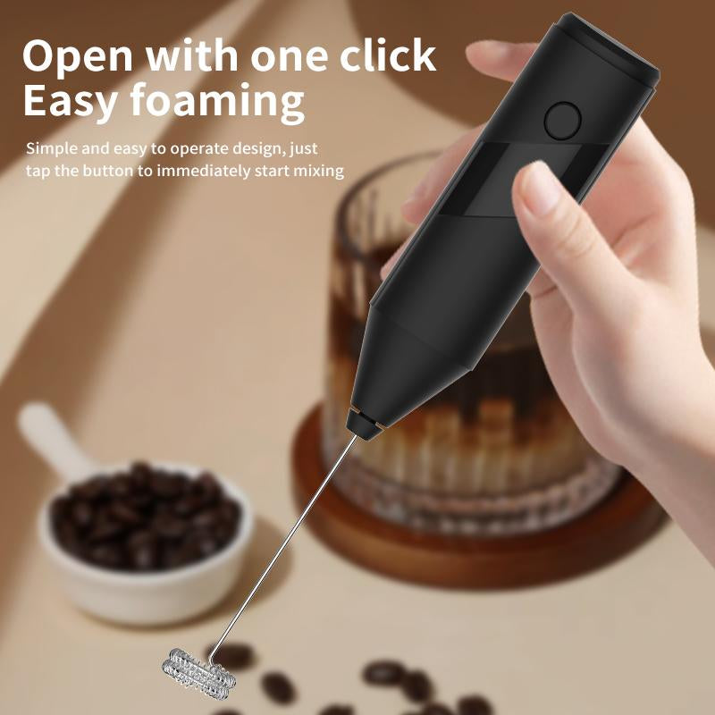Powerful Milk Frother Wand, Ultra Fast Handheld Drink Mixer , No Bracket Required- Electric Whisk Foam Maker for Coffee, Cappuccino, Matcha, Lattes, Hot Chocolate & Creamer - Black
