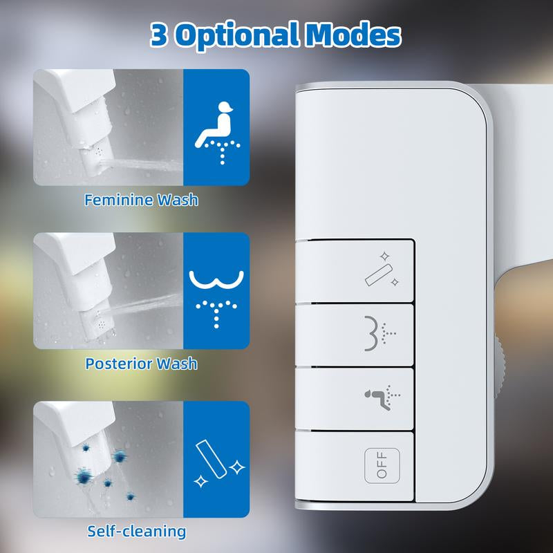 Hibbent Bidet Attachment for Toilet, Non-Electric Dual Nozzle for Frontal & Rear Wash, Adjustable Water Pressure Control, Fresh Water Bidet Toilet Seat, Self Cleaning Water Sprayer, White Portable Dual Adjustable Dual