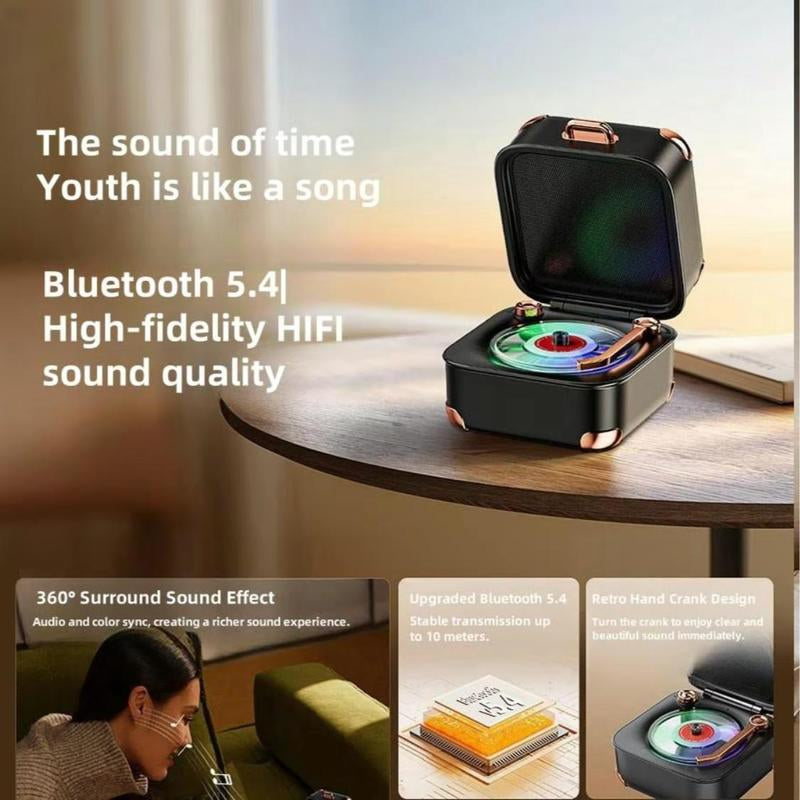 Portable Wireless Speaker, Mini Stereo Speaker with Nostalgic Classic Recording Function, Wireless Speaker with RGB Light for Party, Travel, and Home Use, Audio