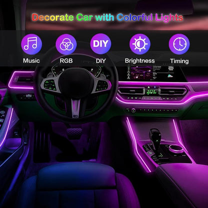 Neon Car Interior LED Strip Lights - 5 Meter - with App Control and Music Sync Rhythm for Dashboard, Door, and Console