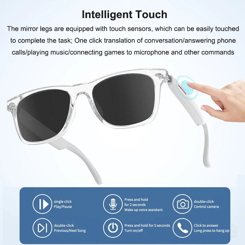 Smart AI Translation Glasses 100+ Languages Real-Time Translation Bluetooth Sunglasses Earphones Voice Assistant Call Music