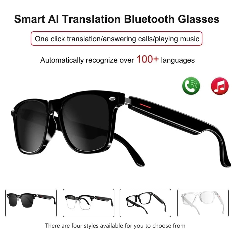 Smart AI Translation Glasses 100+ Languages Real-Time Translation Bluetooth Sunglasses Earphones Voice Assistant Call Music