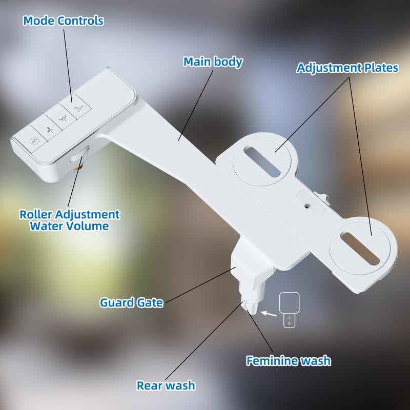 Hibbent Bidet Attachment for Toilet, Non-Electric Dual Nozzle for Frontal & Rear Wash, Adjustable Water Pressure Control, Fresh Water Bidet Toilet Seat, Self Cleaning Water Sprayer, White Portable Dual Adjustable Dual