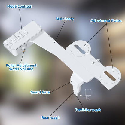Hibbent Bidet Attachment for Toilet, Non-Electric Dual Nozzle for Frontal & Rear Wash, Adjustable Water Pressure Control, Fresh Water Bidet Toilet Seat, Self Cleaning Water Sprayer, White Portable Dual Adjustable Dual