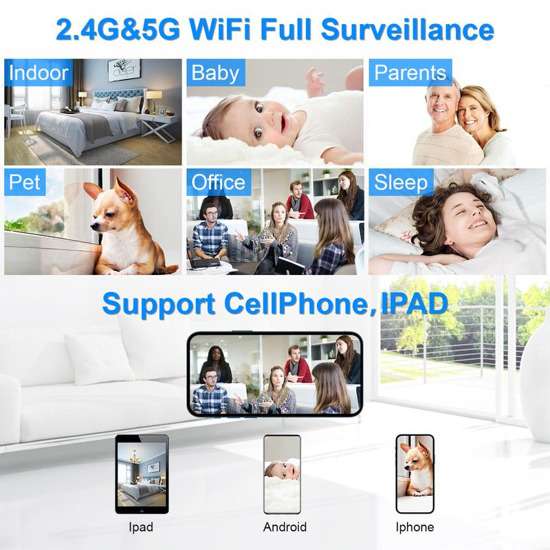 2MP Camera Clock Wifi Camera Alarm 4K FHD Nanny Camera Recorder Wireless Indoor Home Office Security Night Vision Motion Detection 5G and 2.4G Wi-Fi Camera Clock