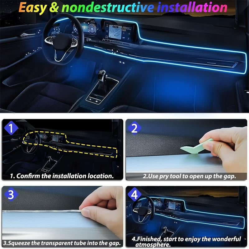 Neon Car Interior LED Strip Lights - 5 Meter - with App Control and Music Sync Rhythm for Dashboard, Door, and Console