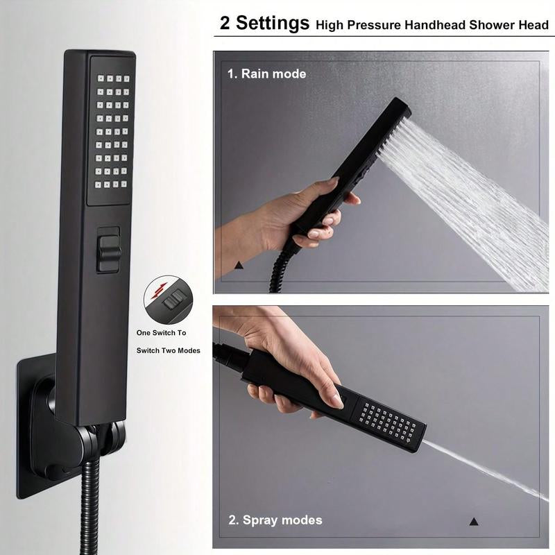 8-Inch High-Pressure Square Shower Head and 2-In-1 Manual Shower. Equipped with 60-Inch Hose, 3-Way Diverter Valve, Sticky Shower Head Bracket Head Set