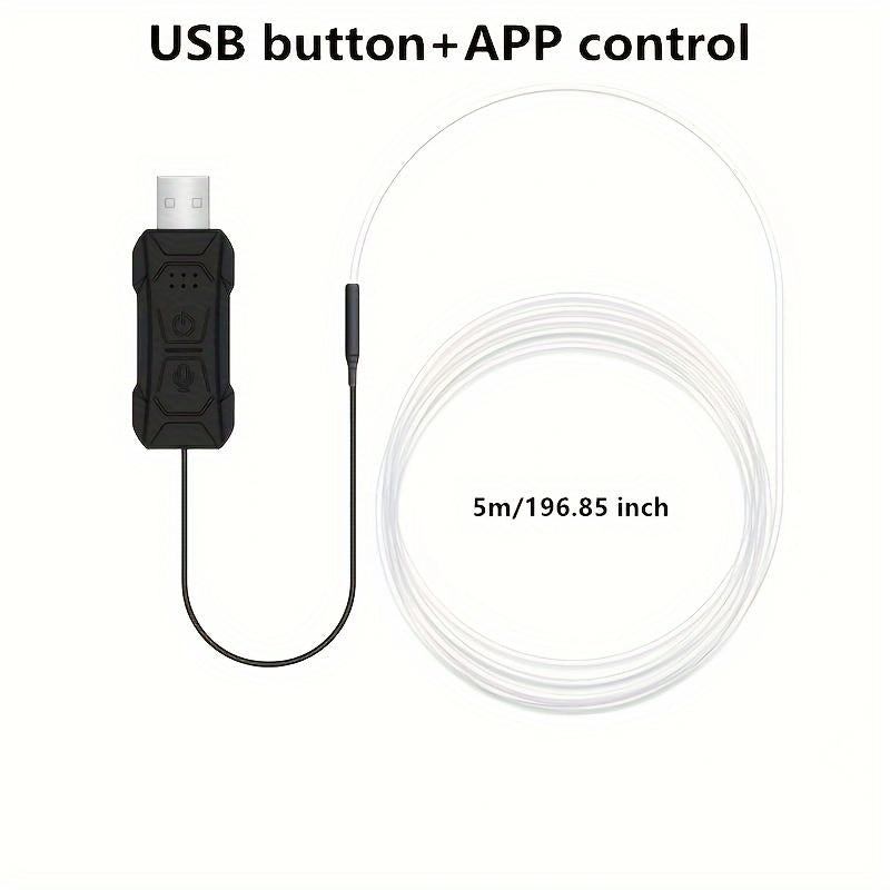 Neon Car Interior LED Strip Lights - 5 Meter - with App Control and Music Sync Rhythm for Dashboard, Door, and Console