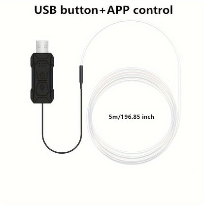 Neon Car Interior LED Strip Lights - 5 Meter - with App Control and Music Sync Rhythm for Dashboard, Door, and Console