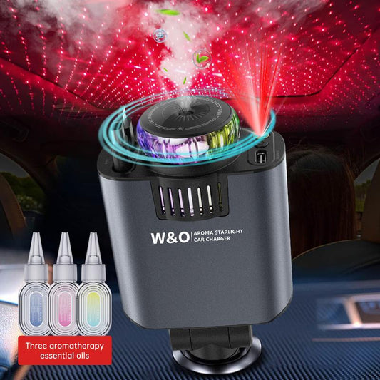 W&O 5 in 1 Starlight/Aroma Retractable Car Charger- Fast Charging Adapter with Lightning Cable, Dual Charge Ports, Aroma Feature,3*Bottles Perfume Free