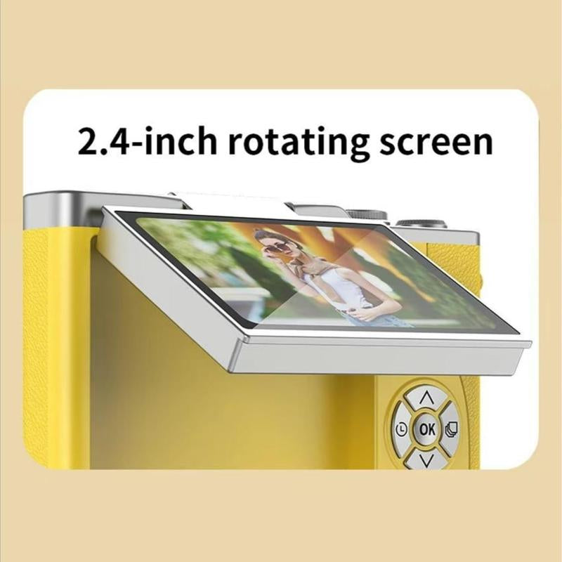 4K Foldable Screen Student Camera, 1 Count Retro CCD Card Machine, Entry-Level Digital Camera, 1080P High Built-In Games & Filter Functions Camera, Mother'S Day Gifts, Video Pink