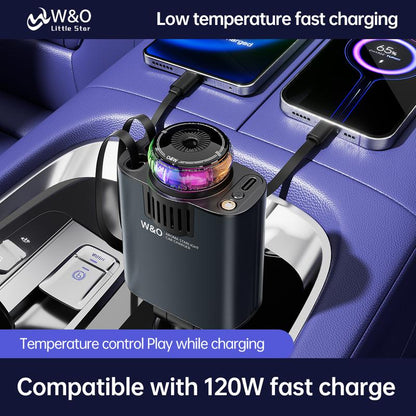 W&O 5 in 1 Starlight/Aroma Retractable Car Charger- Fast Charging Adapter with Lightning Cable, Dual Charge Ports, Aroma Feature,3*Bottles Perfume Free