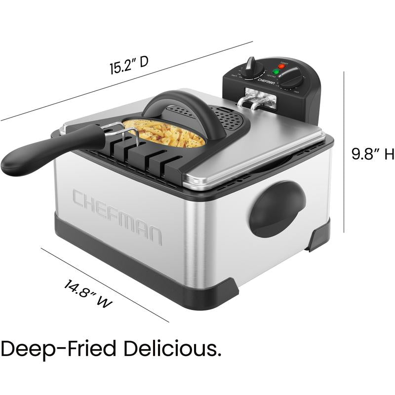 Chefman 4.5L Deep Fryer, XL Capacity, Adjustable Temperature & Timer - Stainless Steel