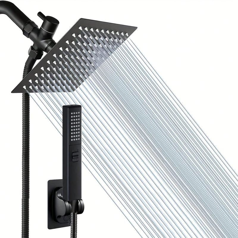 8-Inch High-Pressure Square Shower Head and 2-In-1 Manual Shower. Equipped with 60-Inch Hose, 3-Way Diverter Valve, Sticky Shower Head Bracket Head Set