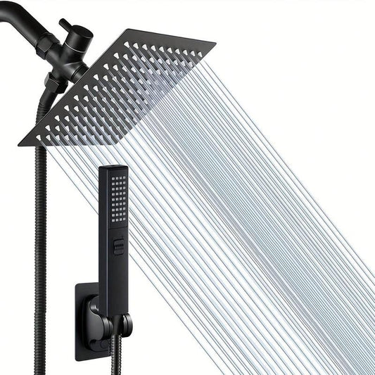 8-Inch High-Pressure Square Shower Head and 2-In-1 Manual Shower. Equipped with 60-Inch Hose, 3-Way Diverter Valve, Sticky Shower Head Bracket Head Set