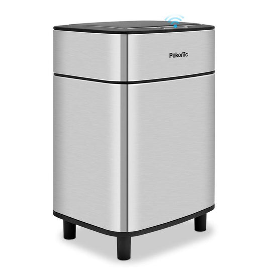 Pukomc Motion Sensor Trash Can 2.7 Gallon (10L) Stainless Steel with Black Lid Touchless Operation, Automatic Dustbin, Space-Saving Bin for Kitchen/Bathroom/Office, Easy Clean, Hands-Free Motion Induction