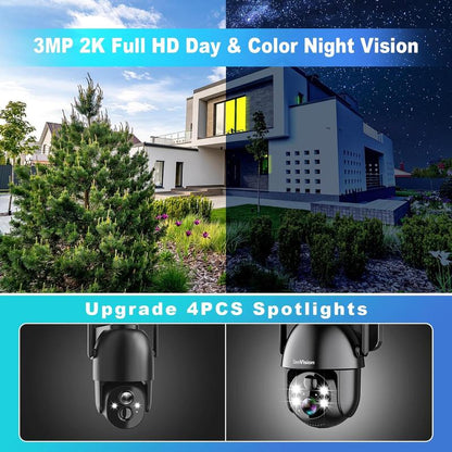 Seevision Solar Wireless Wifi Security Outdoor Camera for Home with Spotlight, PIR Motion Detection, Color Night Vision, and Two-Way Talk