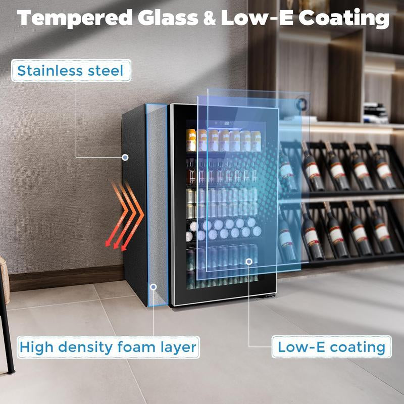 COWSAR Beverage Refrigerator and Cooler, Mini Fridge 48-130 Can, Little Cooler with Digital Display 32~61℉, Small Refrigerator with 4 Shelves for Home Office, Bedroom, Garage, Game Room, 1.3-3.2 Cu.Ft