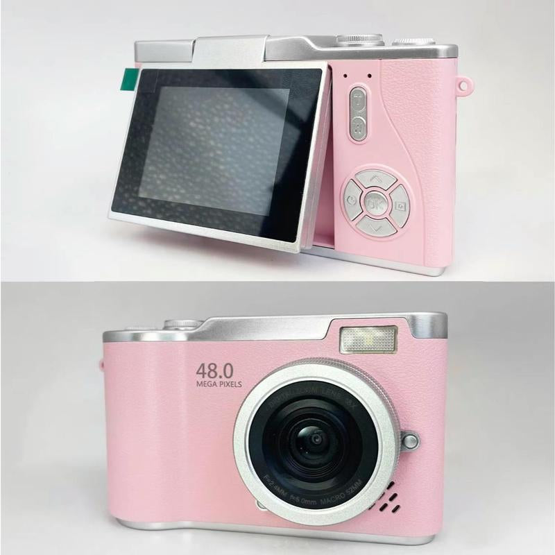 4K Foldable Screen Student Camera, 1 Count Retro CCD Card Machine, Entry-Level Digital Camera, 1080P High Built-In Games & Filter Functions Camera, Mother'S Day Gifts, Video Pink