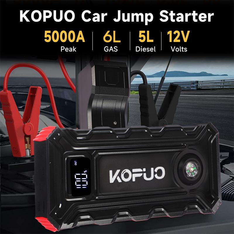 Kopuo 12V 5000A Portable Car Jump Starter - 1 Count Emergency Booster for Urban Commuters & Outdoor Adventurers Vehicle Automotive
