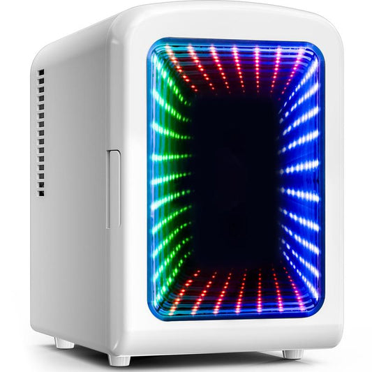 Cowsar Mini Fridge, 4L/6Can Portable Small Refrigerator with Gaming Light, AC/DC, Compact Fridges for Skincare, Food, Drinks, White