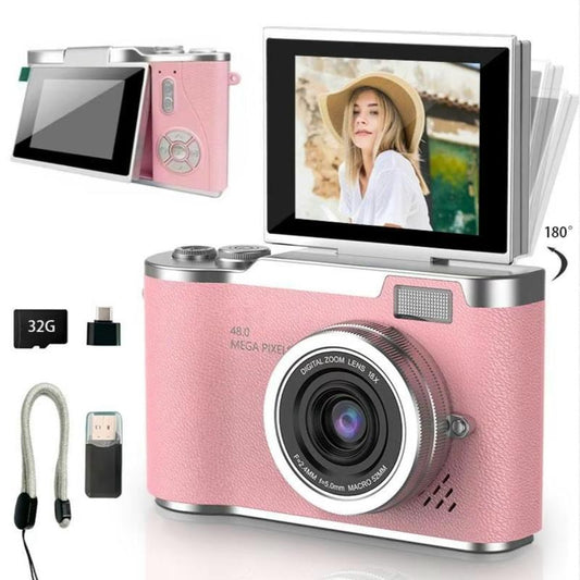 4K Foldable Screen Student Camera, 1 Count Retro CCD Card Machine, Entry-Level Digital Camera, 1080P High Built-In Games & Filter Functions Camera, Mother'S Day Gifts, Video Pink