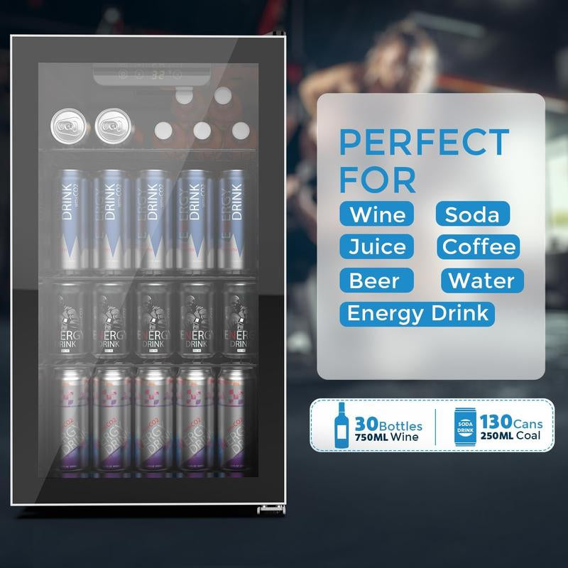 COWSAR Beverage Refrigerator and Cooler, Mini Fridge 48-130 Can, Little Cooler with Digital Display 32~61℉, Small Refrigerator with 4 Shelves for Home Office, Bedroom, Garage, Game Room, 1.3-3.2 Cu.Ft
