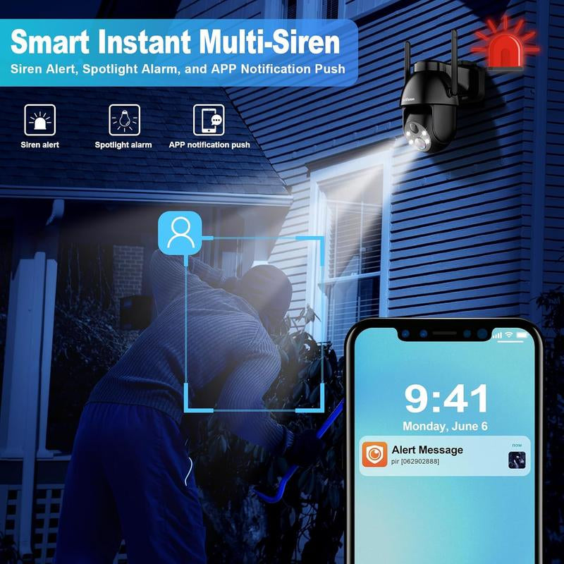 Seevision Solar Wireless Wifi Security Outdoor Camera for Home with Spotlight, PIR Motion Detection, Color Night Vision, and Two-Way Talk