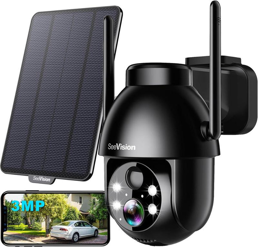 Seevision Solar Wireless Wifi Security Outdoor Camera for Home with Spotlight, PIR Motion Detection, Color Night Vision, and Two-Way Talk