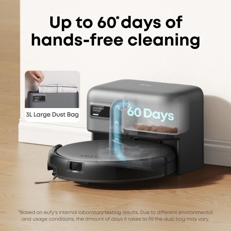 Eufy C10 Robot Vacuum with Self Emptying Station, up to 60 Days Hands Free Cleaning, Edge Expansion Brush, 2.85-Inch Ultra-Slim Body, Smart Mapping, Point Laser and Multi-Infrared Navigation