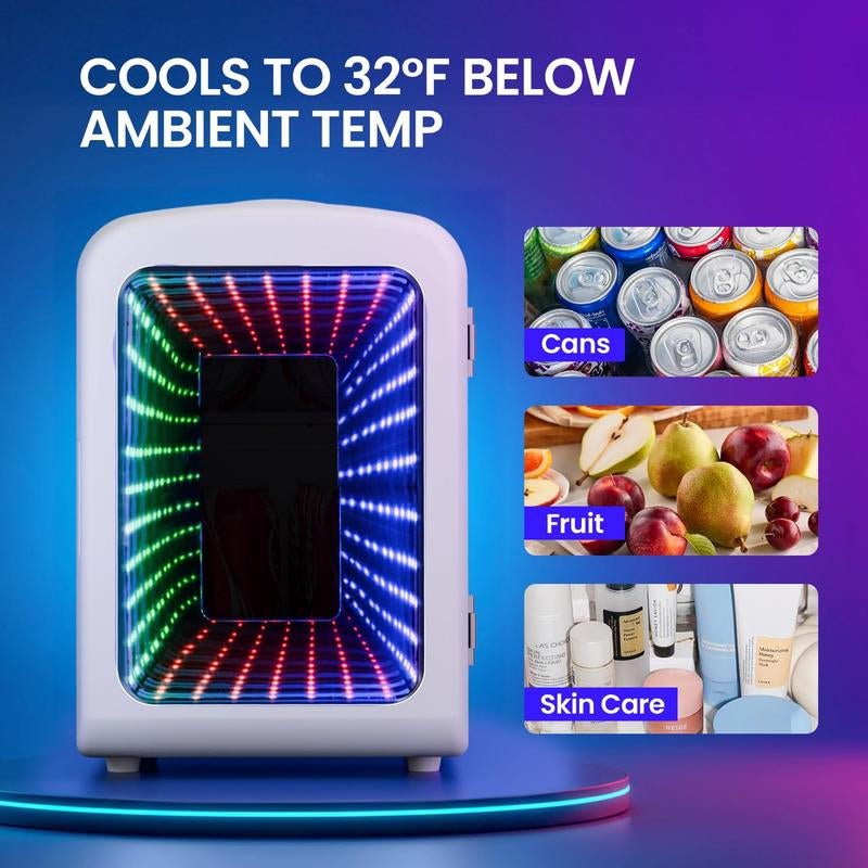 Cowsar Mini Fridge, 4L/6Can Portable Small Refrigerator with Gaming Light, AC/DC, Compact Fridges for Skincare, Food, Drinks, White