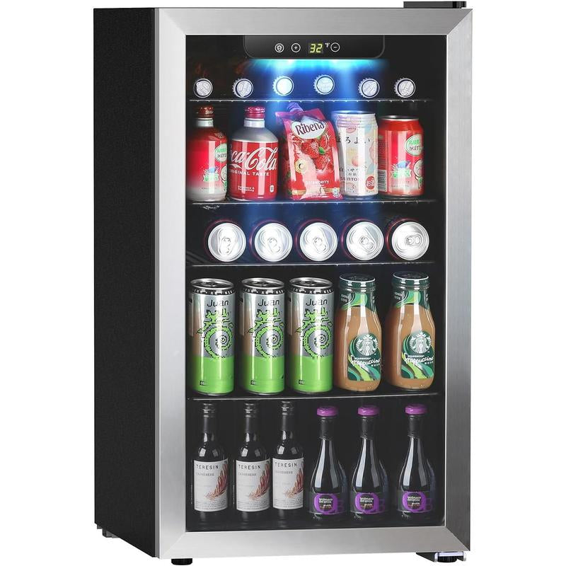 COWSAR Beverage Refrigerator and Cooler, Mini Fridge 48-130 Can, Little Cooler with Digital Display 32~61℉, Small Refrigerator with 4 Shelves for Home Office, Bedroom, Garage, Game Room, 1.3-3.2 Cu.Ft