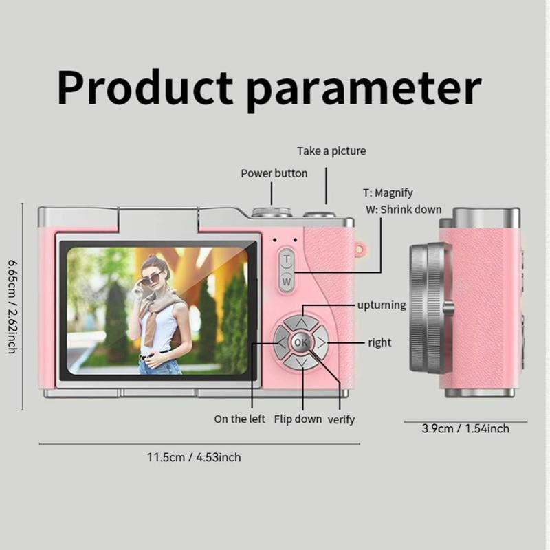 4K Foldable Screen Student Camera, 1 Count Retro CCD Card Machine, Entry-Level Digital Camera, 1080P High Built-In Games & Filter Functions Camera, Mother'S Day Gifts, Video Pink