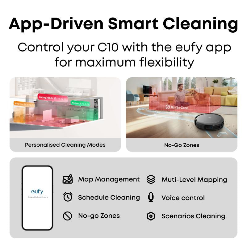 Eufy C10 Robot Vacuum with Self Emptying Station, up to 60 Days Hands Free Cleaning, Edge Expansion Brush, 2.85-Inch Ultra-Slim Body, Smart Mapping, Point Laser and Multi-Infrared Navigation