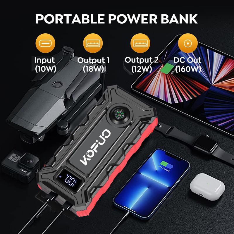 Kopuo 12V 5000A Portable Car Jump Starter - 1 Count Emergency Booster for Urban Commuters & Outdoor Adventurers Vehicle Automotive