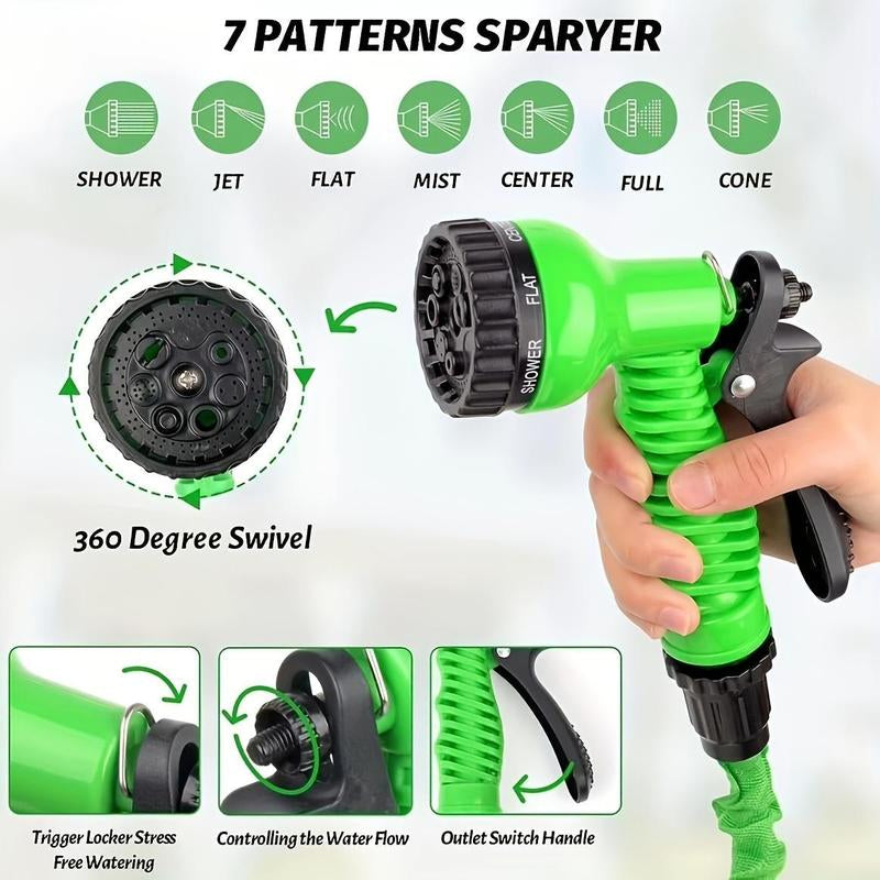 25Ft Expandable Garden Hose with Spray Nozzle - High Pressure, Kink-Free & Lightweight for Car Wash, Watering (3" Compact Design) Outdoor Exterior Tools