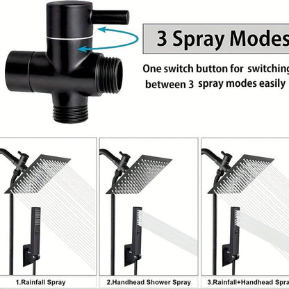 8-Inch High-Pressure Square Shower Head and 2-In-1 Manual Shower. Equipped with 60-Inch Hose, 3-Way Diverter Valve, Sticky Shower Head Bracket Head Set