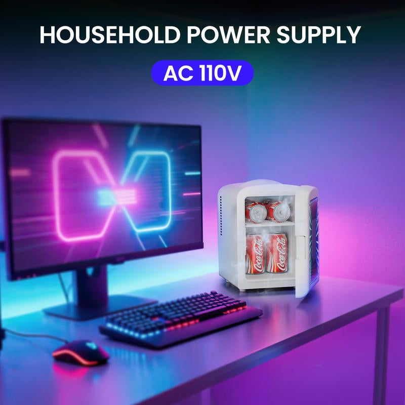 Cowsar Mini Fridge, 4L/6Can Portable Small Refrigerator with Gaming Light, AC/DC, Compact Fridges for Skincare, Food, Drinks, White