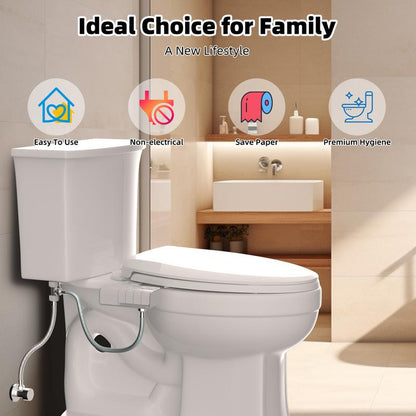 Hibbent Bidet Attachment for Toilet, Non-Electric Dual Nozzle for Frontal & Rear Wash, Adjustable Water Pressure Control, Fresh Water Bidet Toilet Seat, Self Cleaning Water Sprayer, White Portable Dual Adjustable Dual