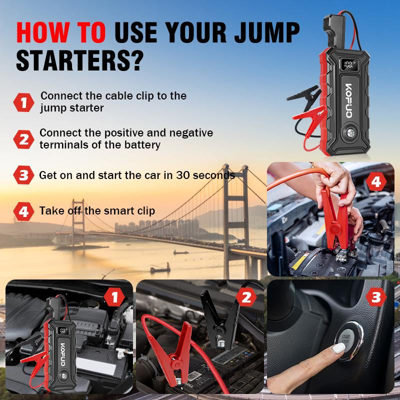 Kopuo 12V 5000A Portable Car Jump Starter - 1 Count Emergency Booster for Urban Commuters & Outdoor Adventurers Vehicle Automotive