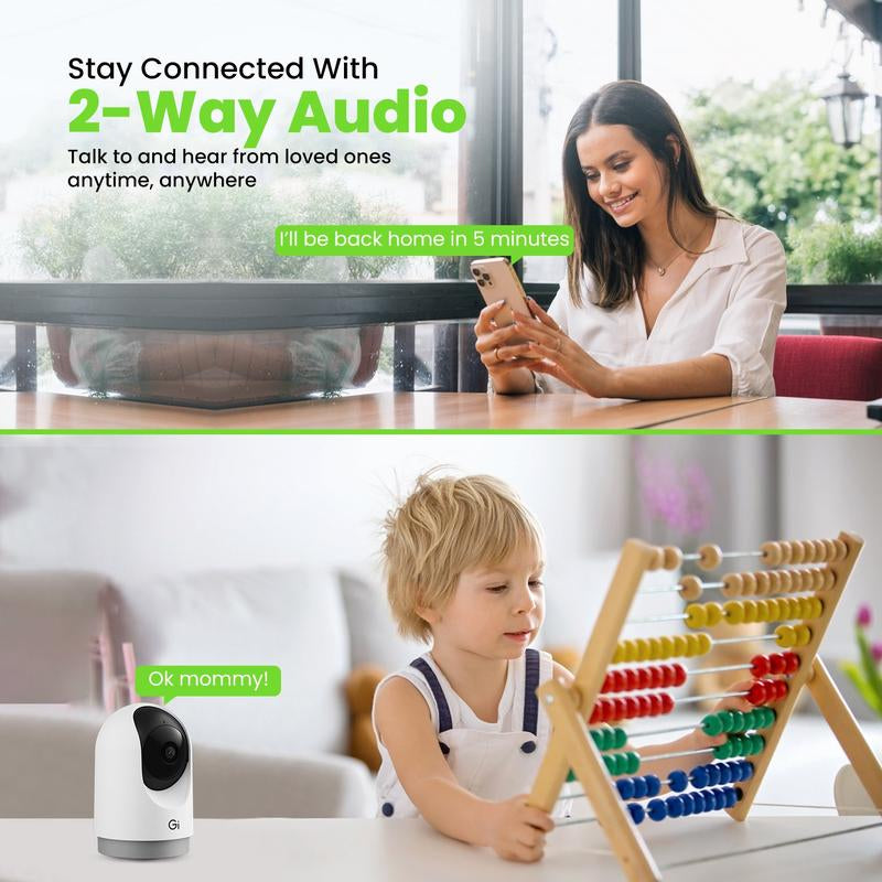 Gearit Wifi Indoor Camera with Pan/Tilt for Baby & Pet - 2K Video, 2-Way Audio, Motion Tracker